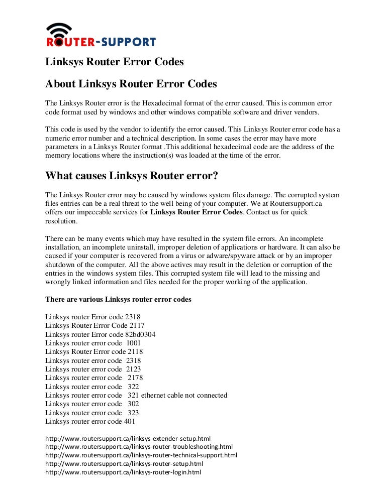 Linksys router error_codes