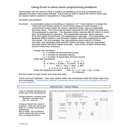 Linear programming with excel | PDF