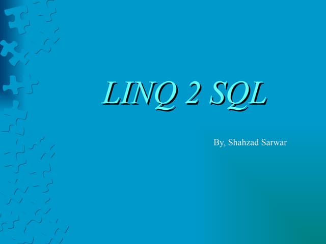 LINQ 2 SQL Presentation To Palmchip  And Trg, Technology Resource Group