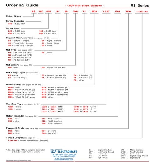 Lintech ball screw_rs150series_specsheet