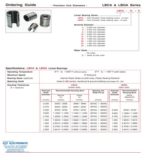 Lintech round rail_bearings_specsheet
