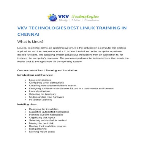 VKV TECHNOLOGIES BEST LINUX TRAINING IN CHENNAI