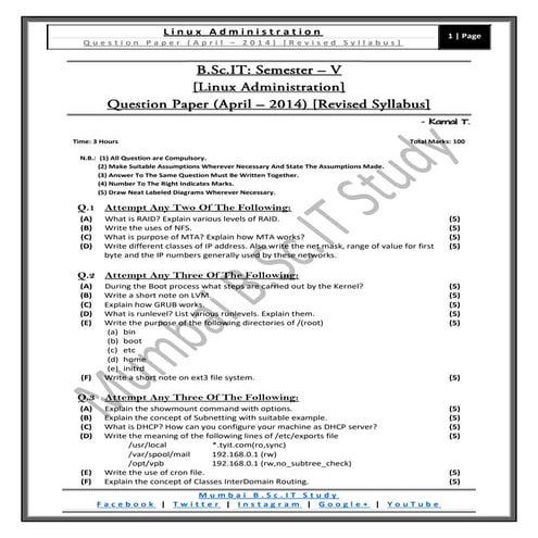 Linux Administration (Revised Syllabus) [QP / October - 2012] | PDF