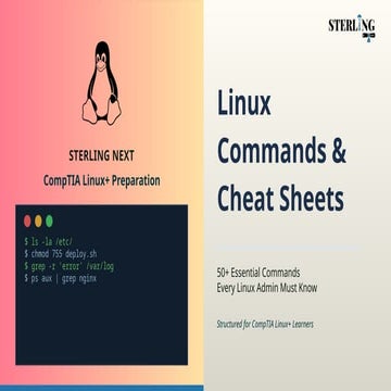CompTIA Linux+ Mastery: 50+ Essential Commands & Admin Cheat Sheets | PPTX