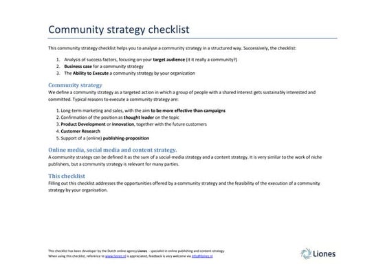 Liones Community-strategie checklist | PPT
