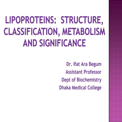 Lipoproteins:  Structure, classification, metabolism and significance