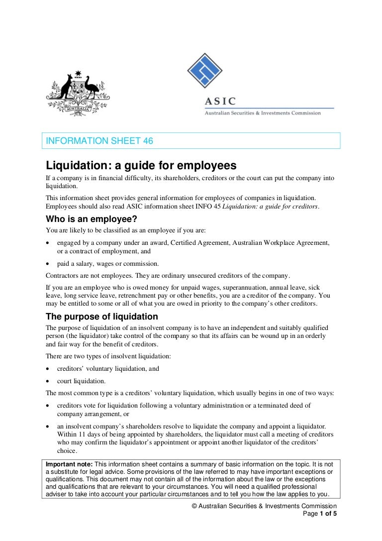 Liquidation a guide for employees