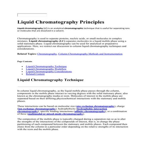 Liquid chromatography principles