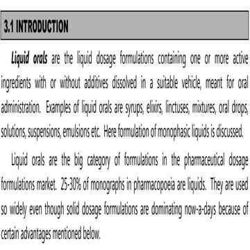 LIQUID DOSAGE FORMS - LIQUID ORALS AND IT'S PREPARATION AND EVALUATION