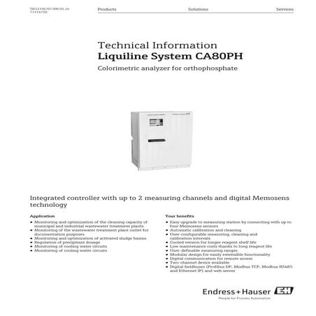 Liquiline system ca80 ph endress+hauser datasheet-colorimetric analyzer for o...
