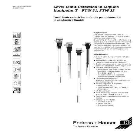 Liquipoint t ftw31 32 endress+hauser datasheet-level limit switch for multipl...