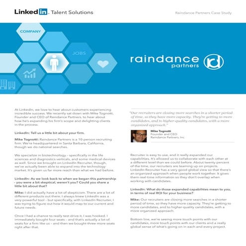 Raindance Partners Expands the Recruitment Firm’s Scope and Delights Candidates | Case Study