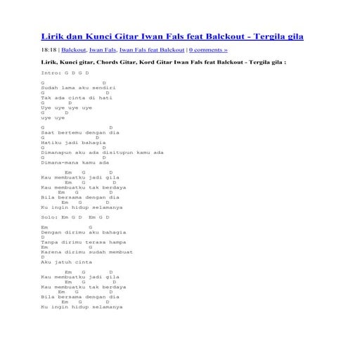 Lirik dan kunci gitar iwan fals feat balckout