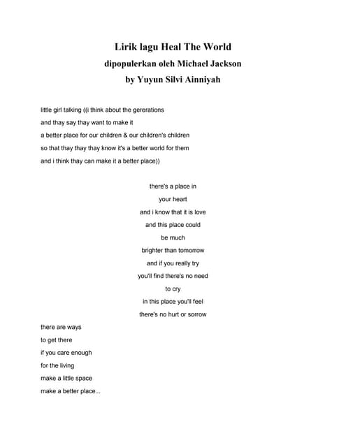 Lirik lagu heal the world by yuyun silvi ainniyah | DOCX