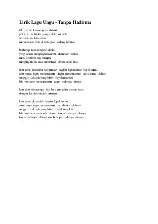 Lirik lagu ungu tanpa hadirmu ost romeo dan juminten