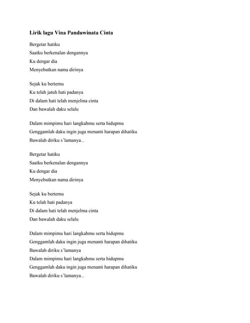 Lirik lagu vina panduwinata cinta