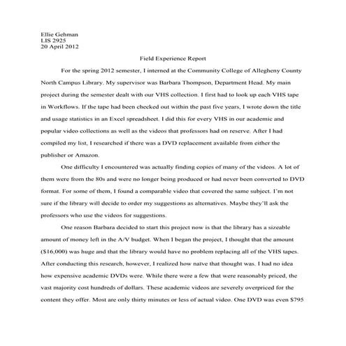 Field Experience Report