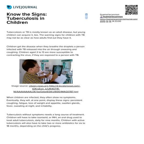 Know the Signs: Tuberculosis in Children