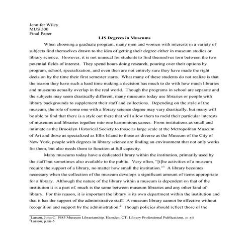 LIS Degrees in Museums