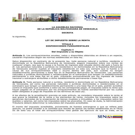 LEY DE IMPUESTO SOBRE LA RENTA | PDF
