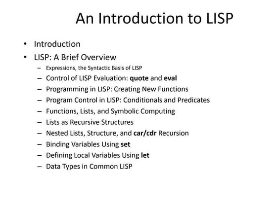 LISP: Introduction to lisp | PPT