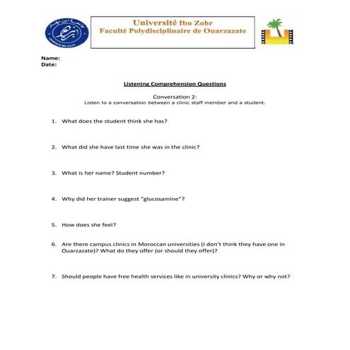 List. comp. questions conv. 2 - conv. between clinic staff and student ...