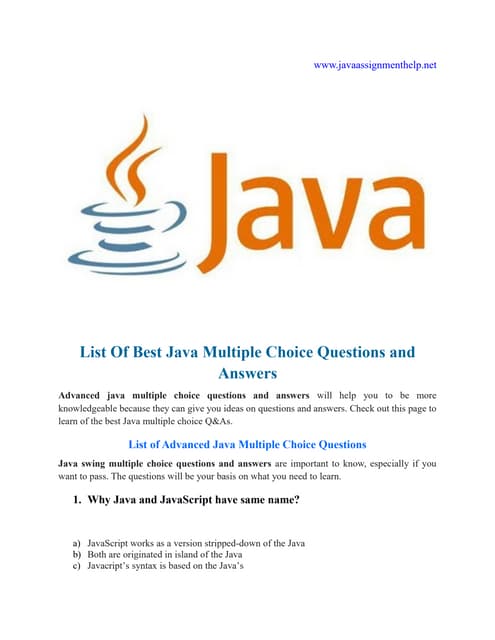 Java Multiple Choice Questions and Answers | PDF | Web Development ...