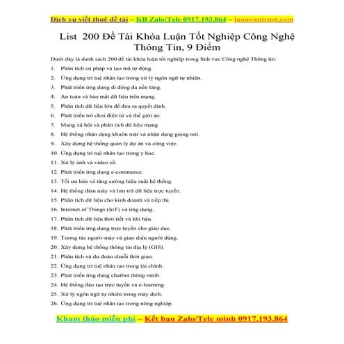 List 200 Đề Tài Khóa Luận Tốt Nghiệp Công Nghệ Thông Tin, 9 Điểm.docx