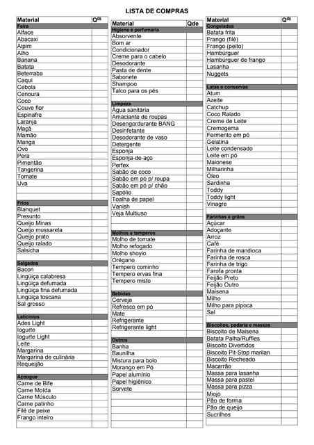 lista de compras supermercado excel