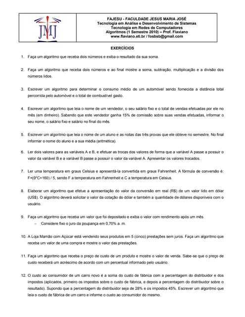 Lista de exercícios em portugol