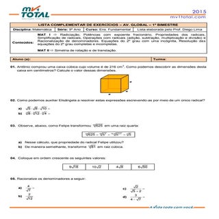 Lista   global - 1º bimestre - 9º a...
