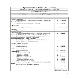 Lista livros-metas - 2º ciclo