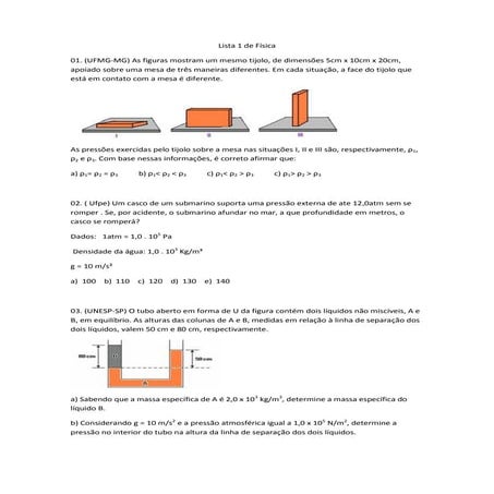 Lista 1 de física 2ano | PDF