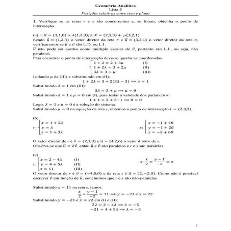 Lista 5 - Geometria Analítica - Resolução