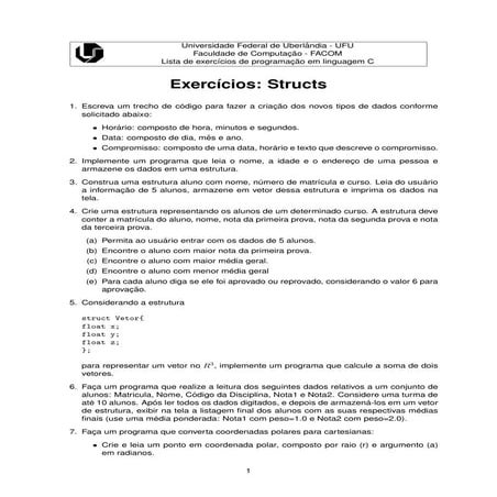 Linguagem C - Structs [exercícios] | PDF