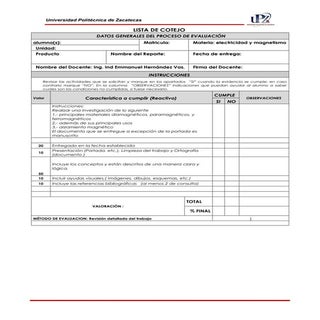 Lista cotejo materiales diamagnetic...