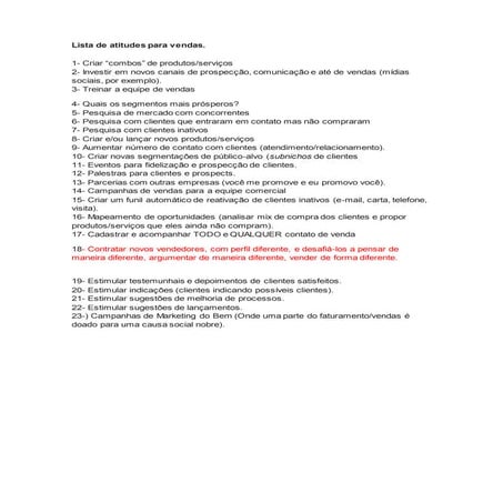 Lista de atitudes para vendas