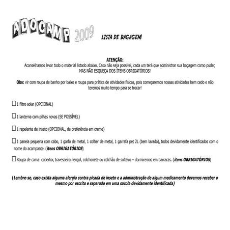 Lista De Bagagens Adocamp 2009
