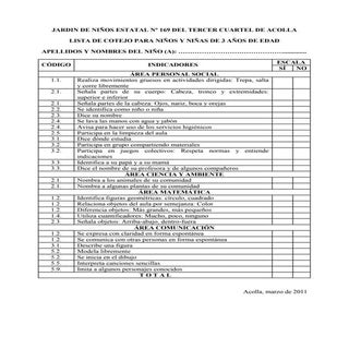 Lista de cotejo 3, 4 y 5 años