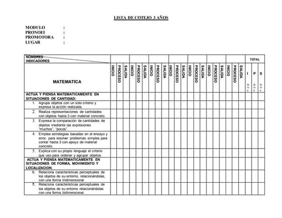 Lista de cotejo 3, 4 y 5 años | PDF