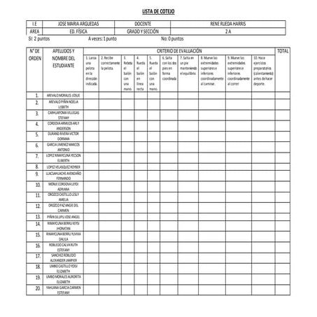 Lista de cotejo ed fisica.