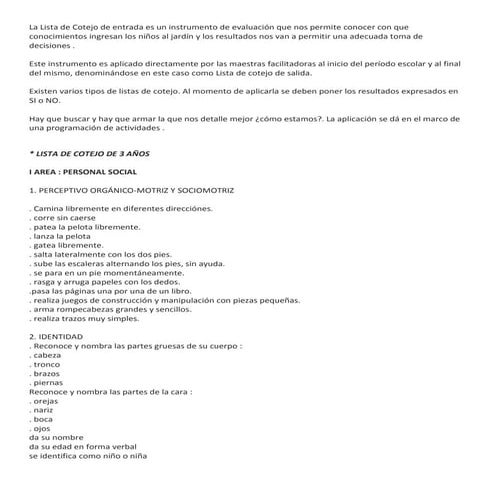 Lista de cotejo niños de 3 y 4 años