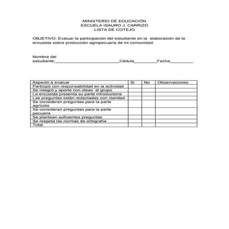 Lista de cotejo para evaluar encuesta