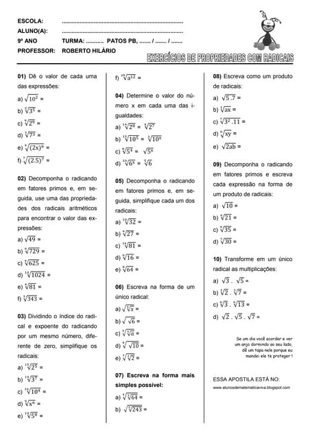 SIMULADO: POTENCIAÇÃO E RADICIAÇÃO (8º ANO E H2) | PDF