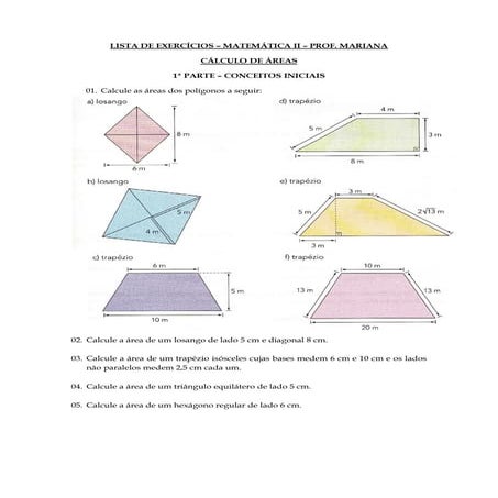 Lista de exercícios   1º em - áreas