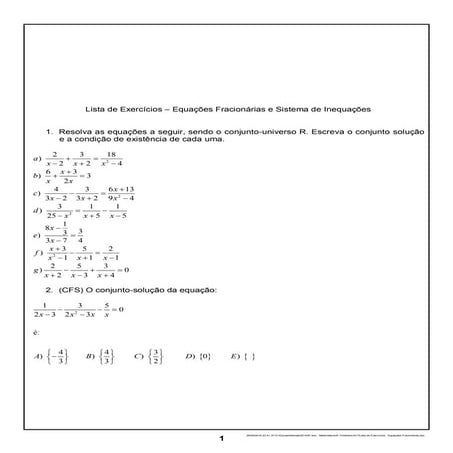 22 exercícios - inequação produto e quociente (1) | DOC