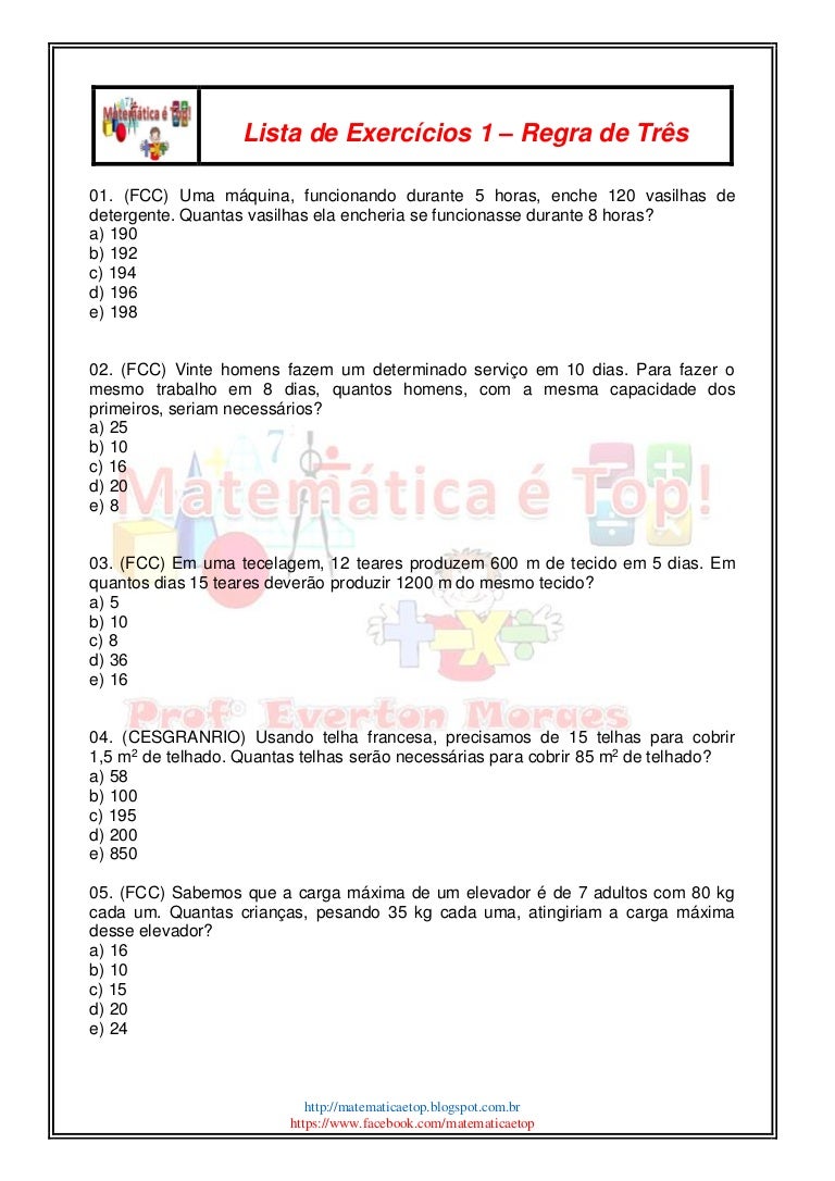 Lista de Exercícios 1 – Regra de Três
