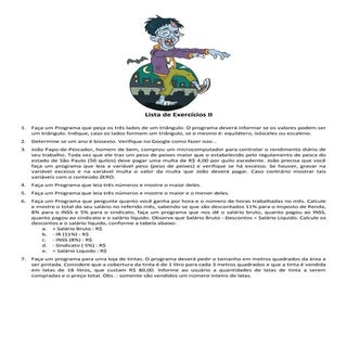 Lista de exercícios II python para zumbis