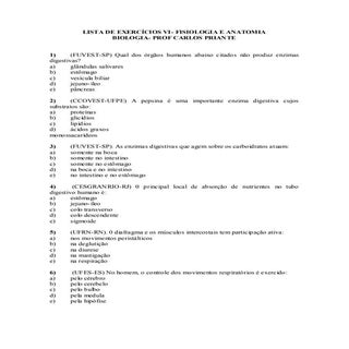 Lista de exercícios VI Fisiologia e...