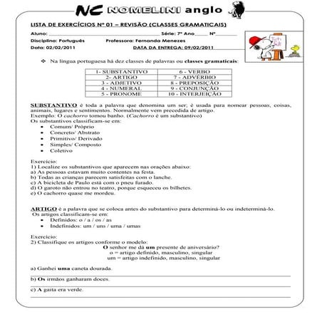 REVISÃO DAS CLASSES GRAMATICAIS COM ATIVIDADES E GABARITO.pdf
